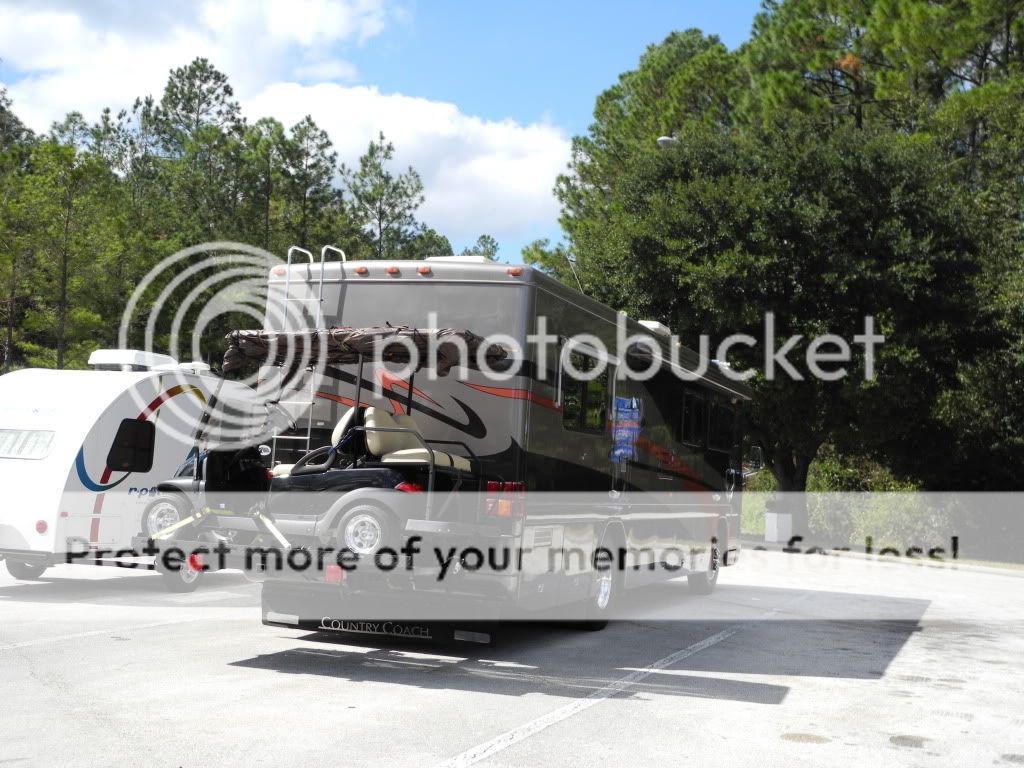 Towing Golf Cart behind 5th wheel Camper Suggestions from tents to Class A beauties Fort Fiends